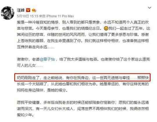 汪峰曝母亲离世
