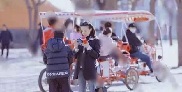 董洁带儿子逛公园